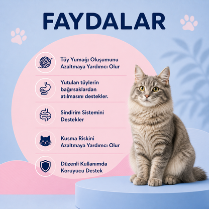 Kediler İçin Tüy Yumağı Önleyici ve Sindirim Destekleyici Malt Macunu