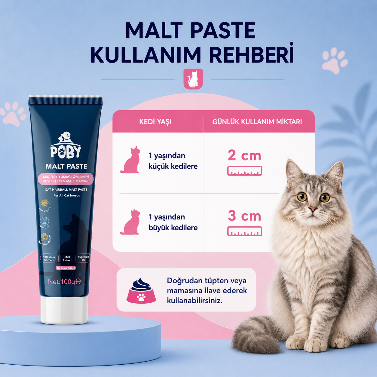 Kediler İçin Tüy Yumağı Önleyici ve Sindirim Destekleyici Malt Macunu