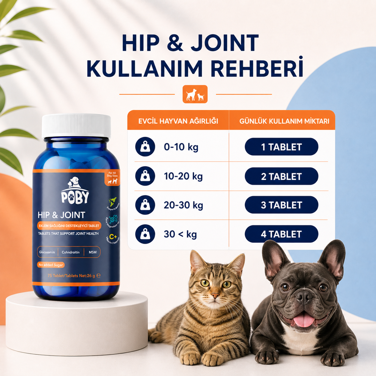 Kedi ve Köpekler İçin Eklem Sağlığını Destekleyici Hip&Joint Tablet